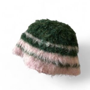 Fuzzy Green and Pink Striped Hat